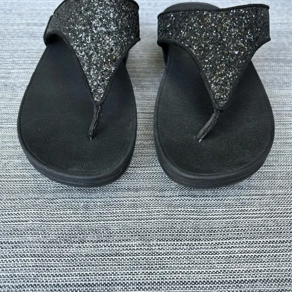 FITFLOP Shimma Wedge Glitter Sandal Black Size 9 Comfort Shoe