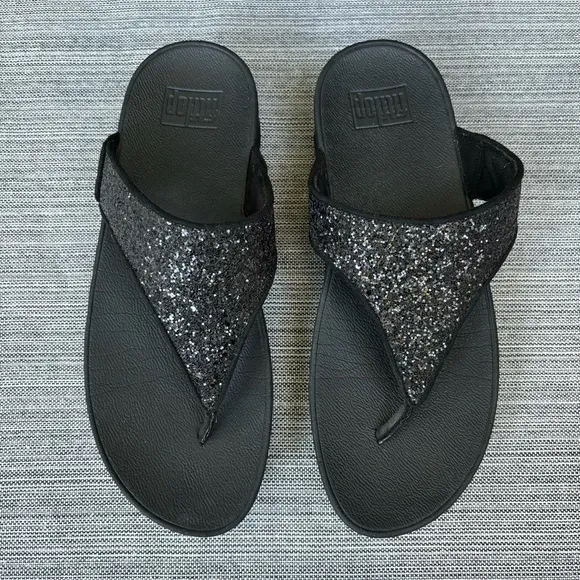 FITFLOP Shimma Wedge Glitter Sandal Black Size 9 Comfort Shoe