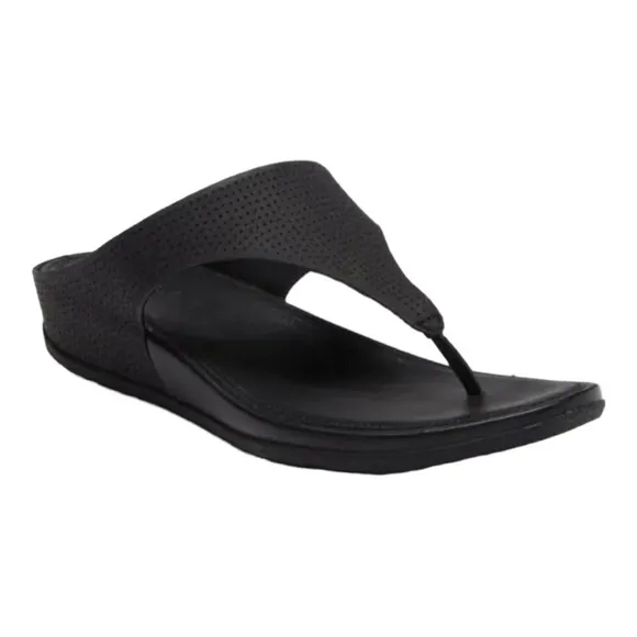 Fitflop Women's Banda Toe-Post Perforated Leather Preppy Sandals | Size 6