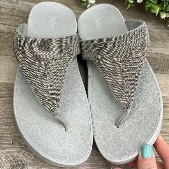 Fitflop Women's Lottie Shimmer Mesh Toe Thong Platform Sandals 8