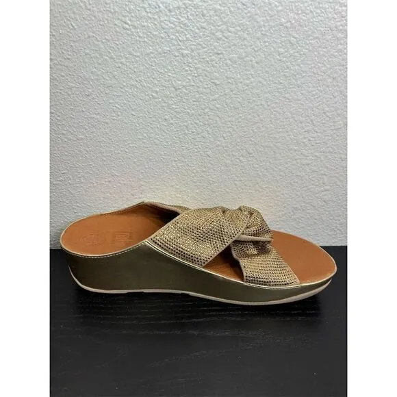 FitFlop Women's‎ Size 9 Twiss Crystal Gold Sparkle Slide Microfibre Sandals