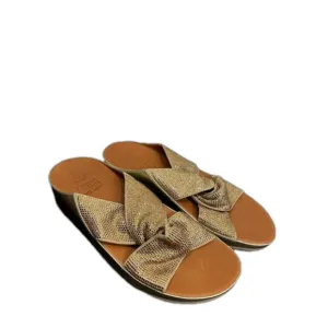 FitFlop Women's‎ Size 9 Twiss Crystal Gold Sparkle Slide Microfibre Sandals