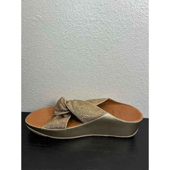 FitFlop Women's‎ Size 9 Twiss Crystal Gold Sparkle Slide Microfibre Sandals