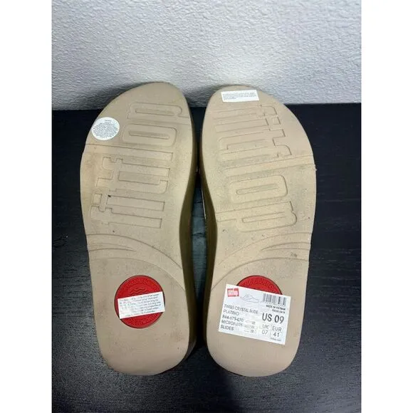 FitFlop Women's‎ Size 9 Twiss Crystal Gold Sparkle Slide Microfibre Sandals