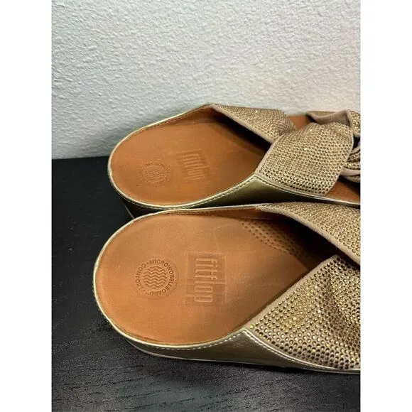 FitFlop Women's‎ Size 9 Twiss Crystal Gold Sparkle Slide Microfibre Sandals
