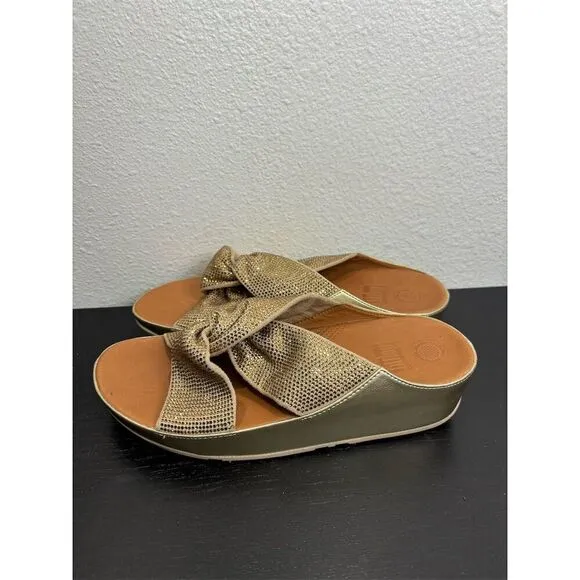 FitFlop Women's‎ Size 9 Twiss Crystal Gold Sparkle Slide Microfibre Sandals