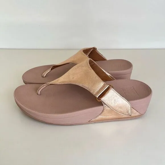 FitFlop Lulu Rose Gold Leather Toe-Post Sandals Womens 8 Metallic Dressy Comfort