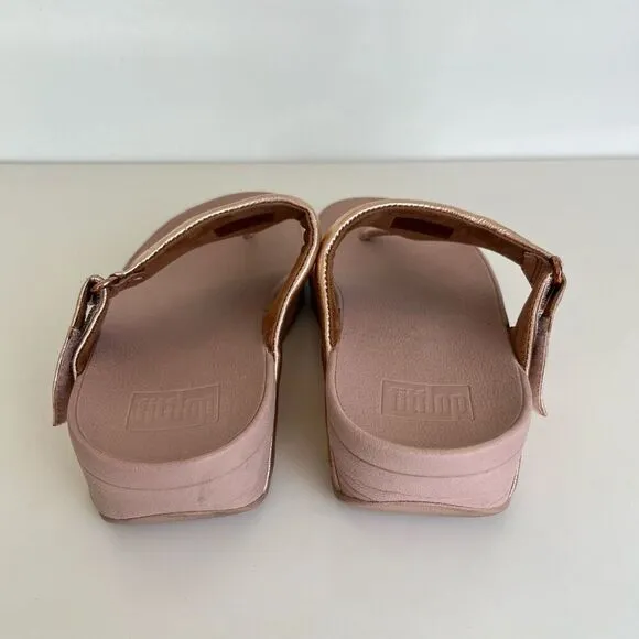FitFlop Lulu Rose Gold Leather Toe-Post Sandals Womens 8 Metallic Dressy Comfort