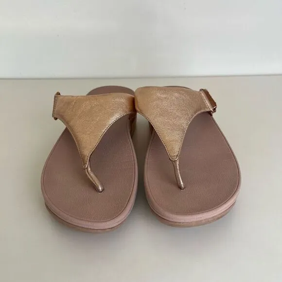 FitFlop Lulu Rose Gold Leather Toe-Post Sandals Womens 8 Metallic Dressy Comfort