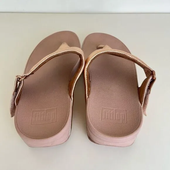 FitFlop Lulu Rose Gold Leather Toe-Post Sandals Womens 8 Metallic Dressy Comfort