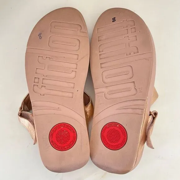 FitFlop Lulu Rose Gold Leather Toe-Post Sandals Womens 8 Metallic Dressy Comfort