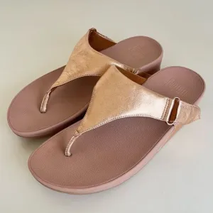 FitFlop Lulu Rose Gold Leather Toe-Post Sandals Womens 8 Metallic Dressy Comfort