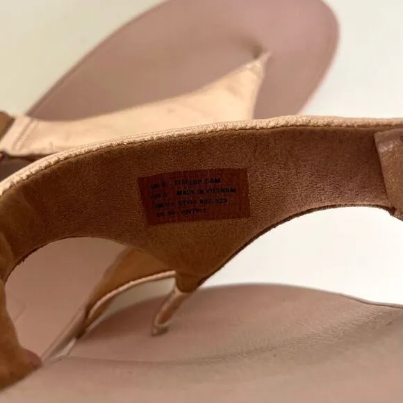 FitFlop Lulu Rose Gold Leather Toe-Post Sandals Womens 8 Metallic Dressy Comfort