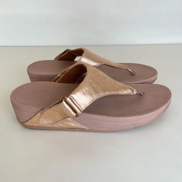 FitFlop Lulu Rose Gold Leather Toe-Post Sandals Womens 8 Metallic Dressy Comfort