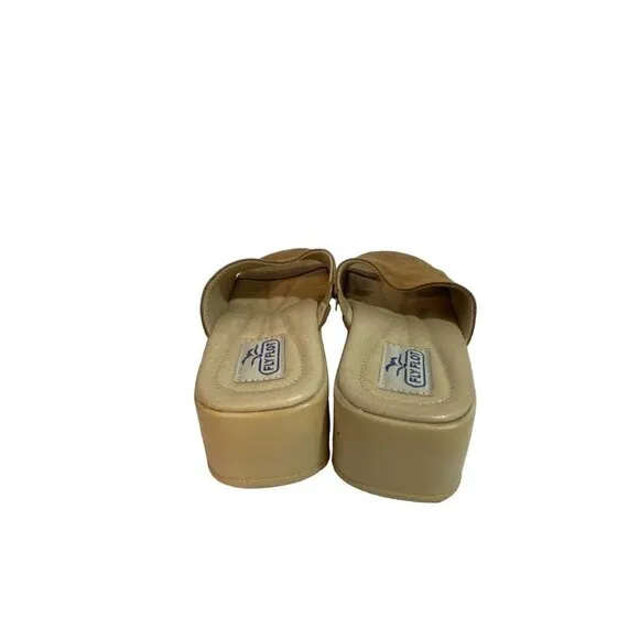 Fly Flot Women's Slip On Open Toe Mules with Wedge Heel Tan Size 35 Euro (5 US)