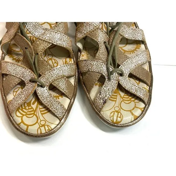 Fly London Gladiator Heeled Sandals Size 10- 10.5 41 EU Lace Up Metallic
