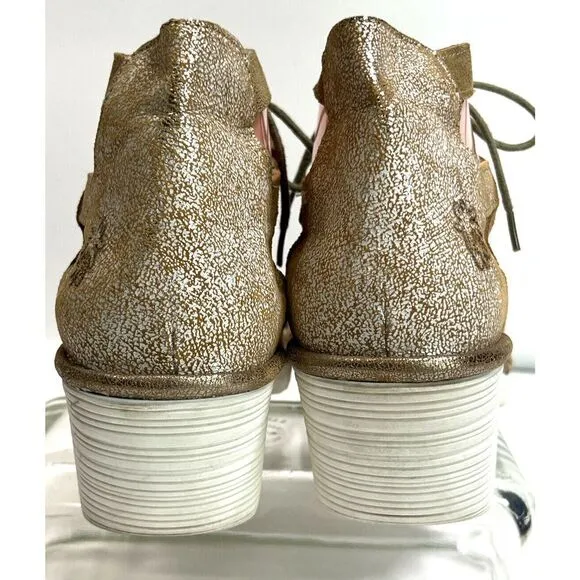 Fly London Gladiator Heeled Sandals Size 10- 10.5 41 EU Lace Up Metallic