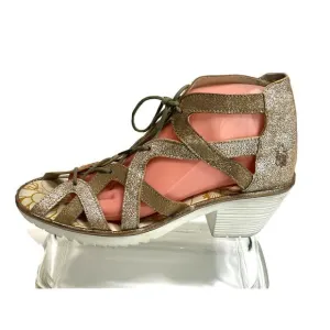 Fly London Gladiator Heeled Sandals Size 10- 10.5 41 EU Lace Up Metallic