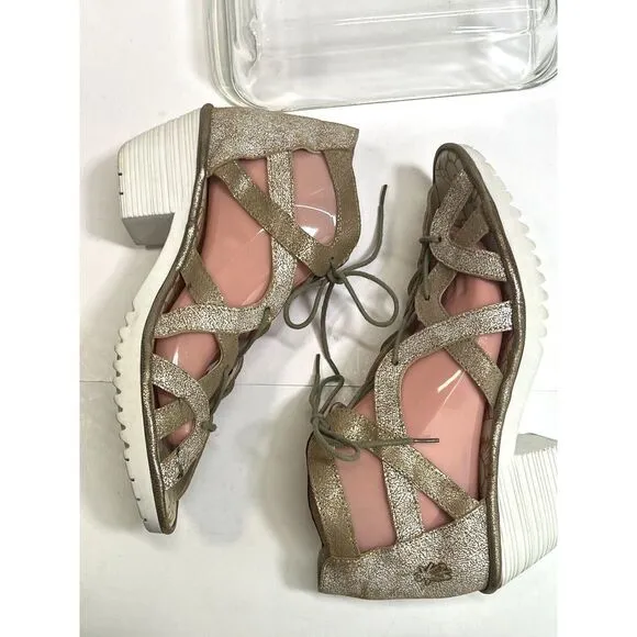 Fly London Gladiator Heeled Sandals Size 10- 10.5 41 EU Lace Up Metallic
