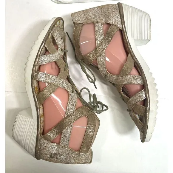 Fly London Gladiator Heeled Sandals Size 10- 10.5 41 EU Lace Up Metallic