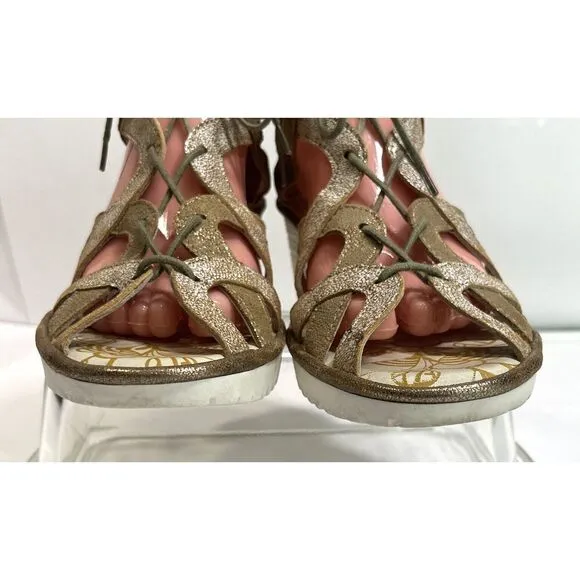 Fly London Gladiator Heeled Sandals Size 10- 10.5 41 EU Lace Up Metallic