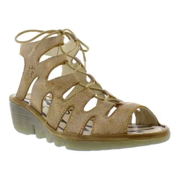 Fly London sandals Luna &amp; Camel Port Leather Sandal metallic brown sz 6.5