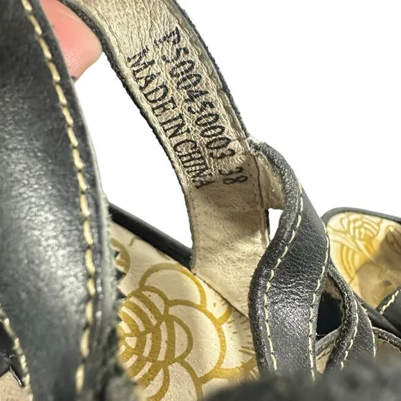 FLY London Wedge Sandals Sz 38 US 7 1/2-8 Lace-Up Gladiator Black Leather Yito