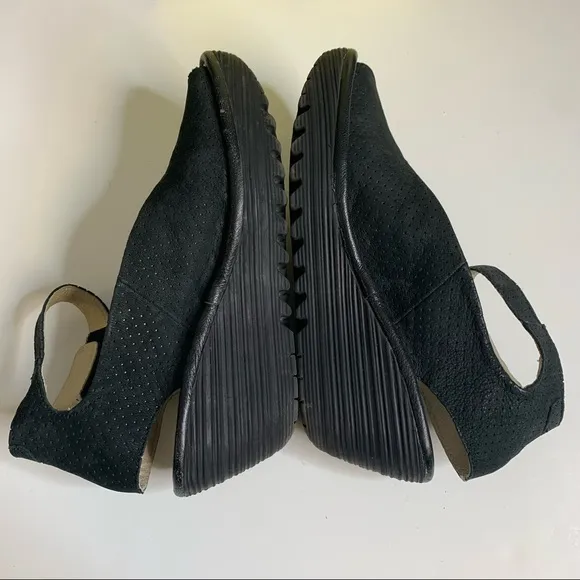 Fly London Yala Black Leather Slingback Platform Wedge Sandals Size 38 US 7.5