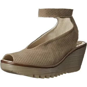 Fly London - Yala Perforated Suede Peep Toe Wedge Sandals, sz 39 or US 8-8.5