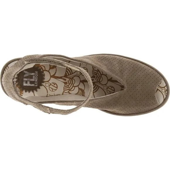 Fly London - Yala Perforated Suede Peep Toe Wedge Sandals, sz 39 or US 8-8.5