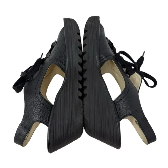 Fly London Yuta Leather Lace Platform Wedge Sandals Black Size 40 8.5 Slingback