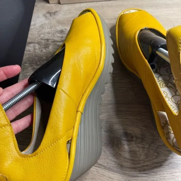 Fly London Yala Lemon Yellow Leather Sandals