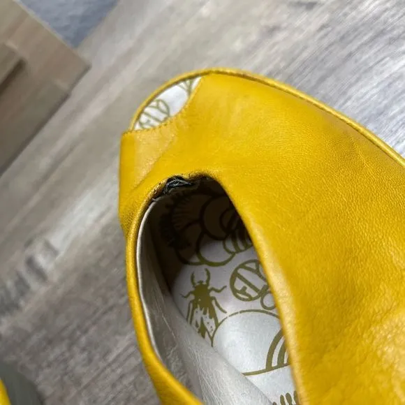 Fly London Yala Lemon Yellow Leather Sandals