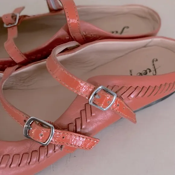 FP Free People Diana Double Strap Flats Summer Leather Mules 39/8.5 Orange Beach