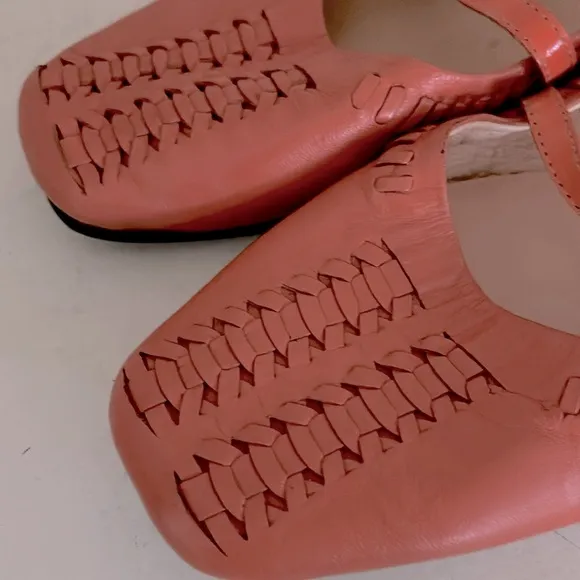 FP Free People Diana Double Strap Flats Summer Leather Mules 39/8.5 Orange Beach