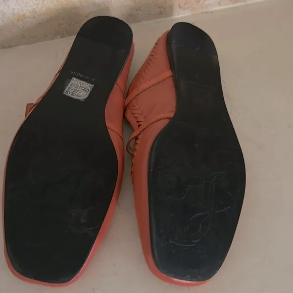 FP Free People Diana Double Strap Flats Summer Leather Mules 39/8.5 Orange Beach
