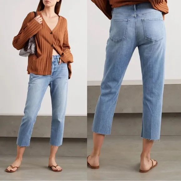 FRAME • Le Beau Crop jeans distressed straight leg Walden Rock tomboy raw hem