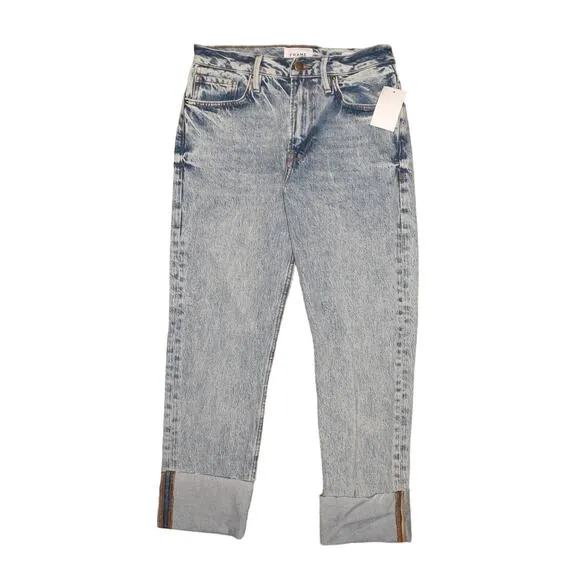 FRAME NEW $268 Le Piper Wide Cuff Crop Straight Leg Jean Richlake Size 26