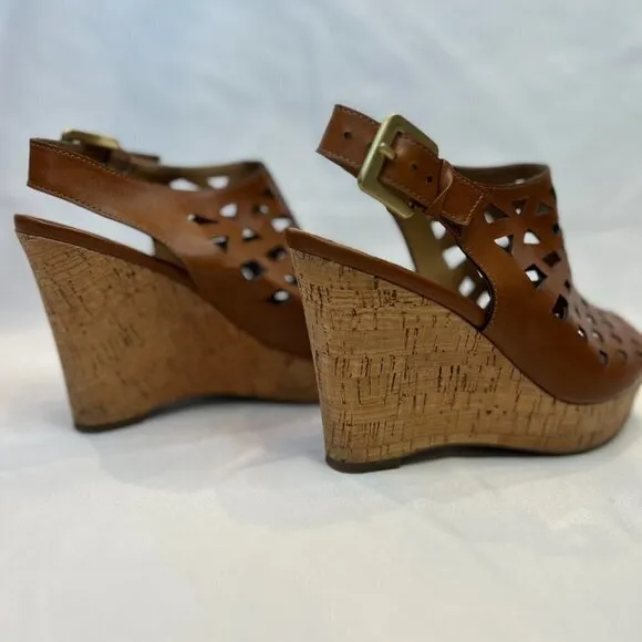 Franco Sarto Chaz Leather Brown Wedge Sandals Size 6 M