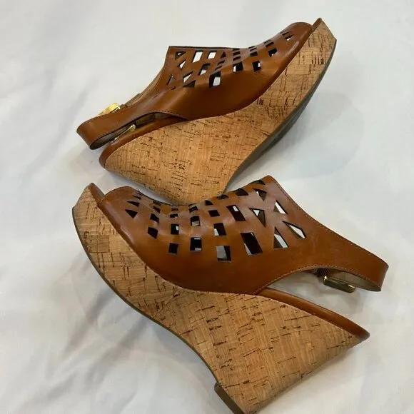 Franco Sarto Chaz Leather Brown Wedge Sandals Size 6 M