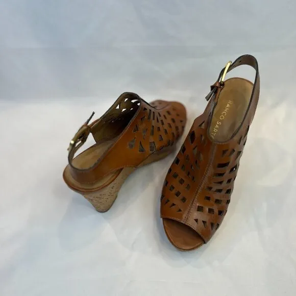 Franco Sarto Chaz Leather Brown Wedge Sandals Size 6 M