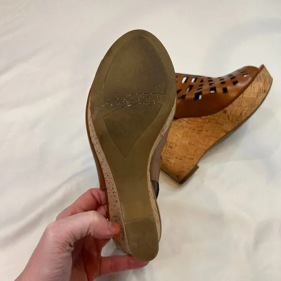 Franco Sarto Chaz Leather Brown Wedge Sandals Size 6 M