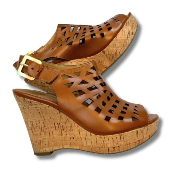 Franco Sarto Chaz Leather Brown Wedge Sandals Size 6 M