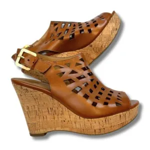 Franco Sarto Chaz Leather Brown Wedge Sandals Size 6 M