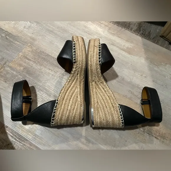 Franco Sarto Clemens Black Bazini Leather Wedge Sandals