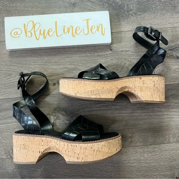 Franco Sarto Sabello Croc Embossed Cork Platform Sandals NWOT