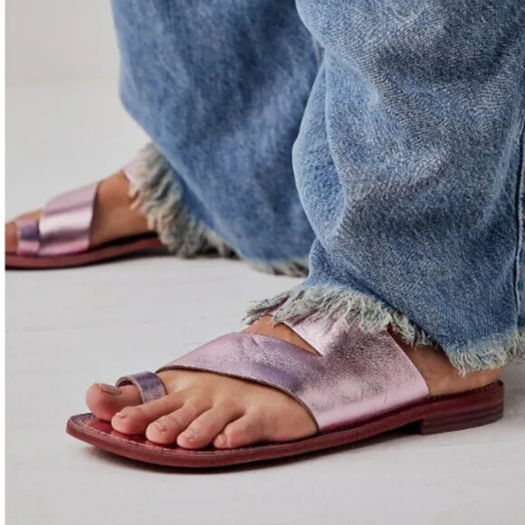 Free People Abilene Pink Leather Metallic Sparkle Open-Toe Sandals - New In Box