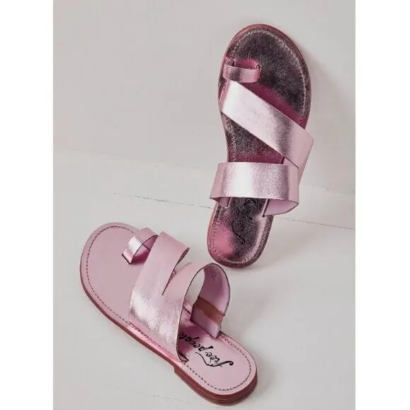 Free People Abilene Pink Leather Metallic Sparkle Open-Toe Sandals - New In Box