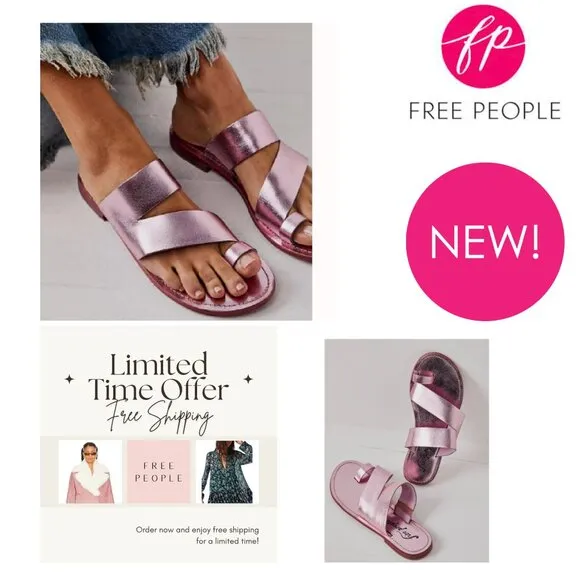 Free People Abilene Pink Leather Metallic Sparkle Open-Toe Sandals - New In Box