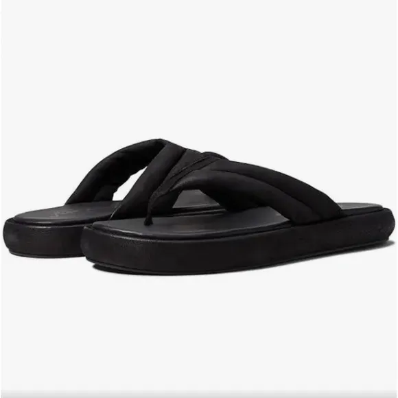Free People Black Leather Wonderland Thong Sandals
